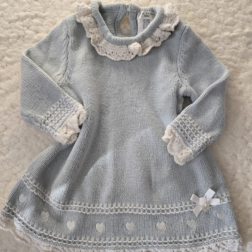 Max Studio Light Blue and White Kids Formal Dress